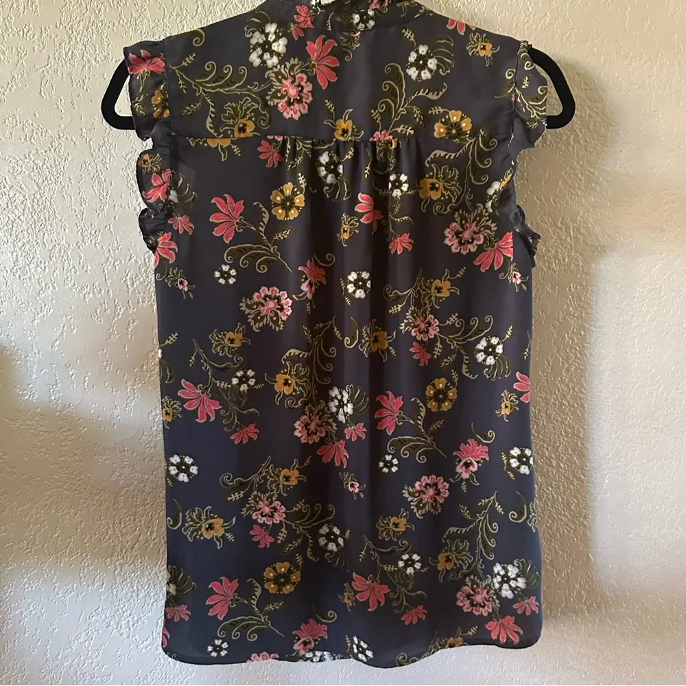 Ann Taylor LOFT Dark Floral Ruffle Blouse - Picture 4 of 4
